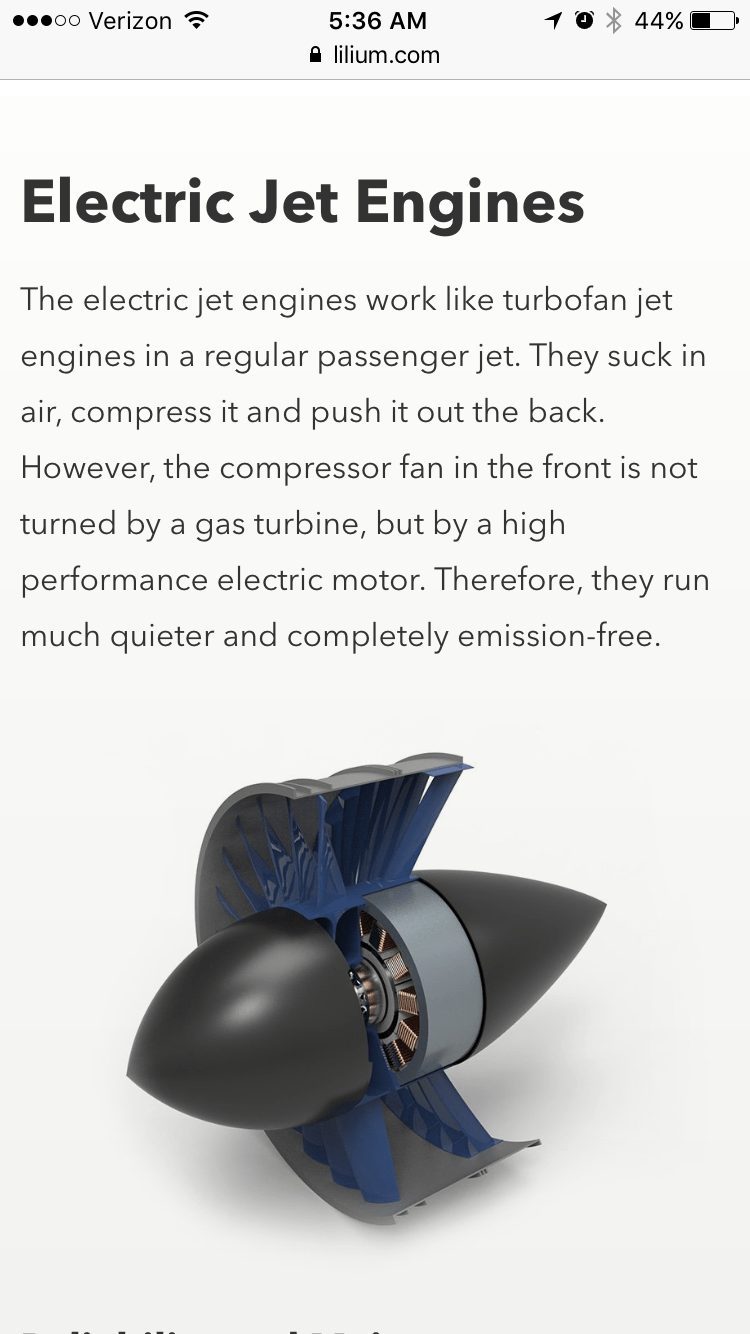 What would be the potential thrust of an "electric jet" like Lilium's