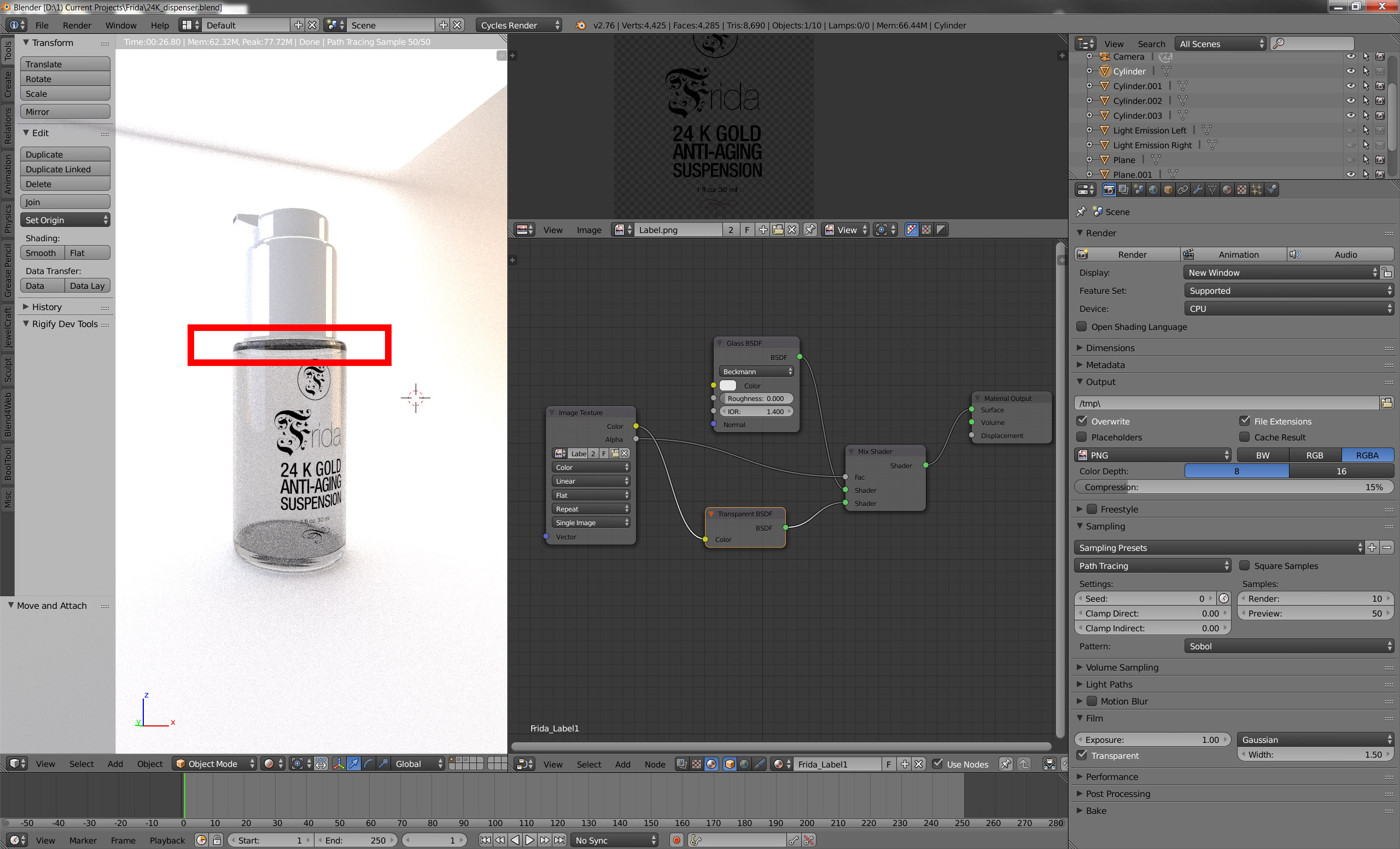 modeling Removing blackish tint in beveled area of clear glass