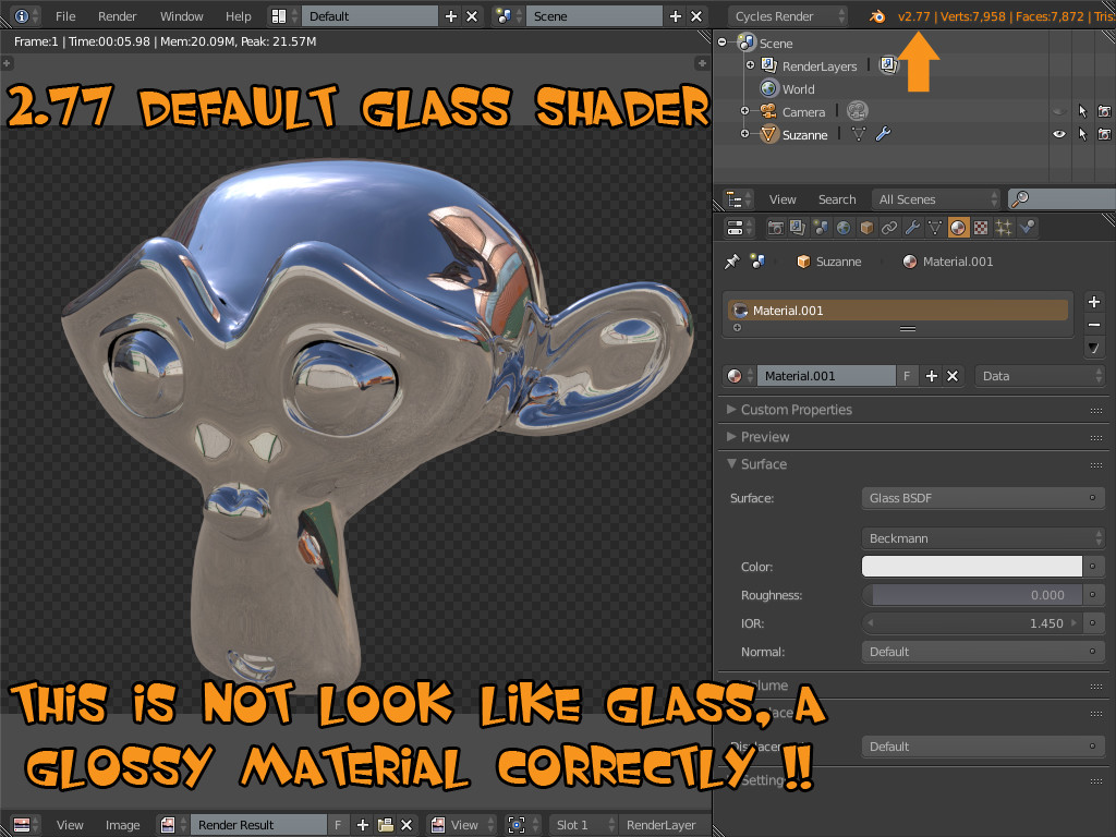cycles render engine Blender 2.77 glass shader looks like glossy