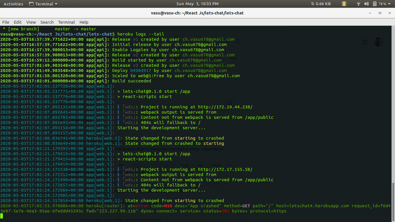 reactjs Deploying react app to heroku giving H10 error