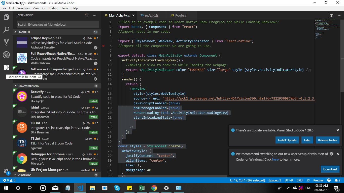 visual studio code IntelliSense for React Native when Importing or