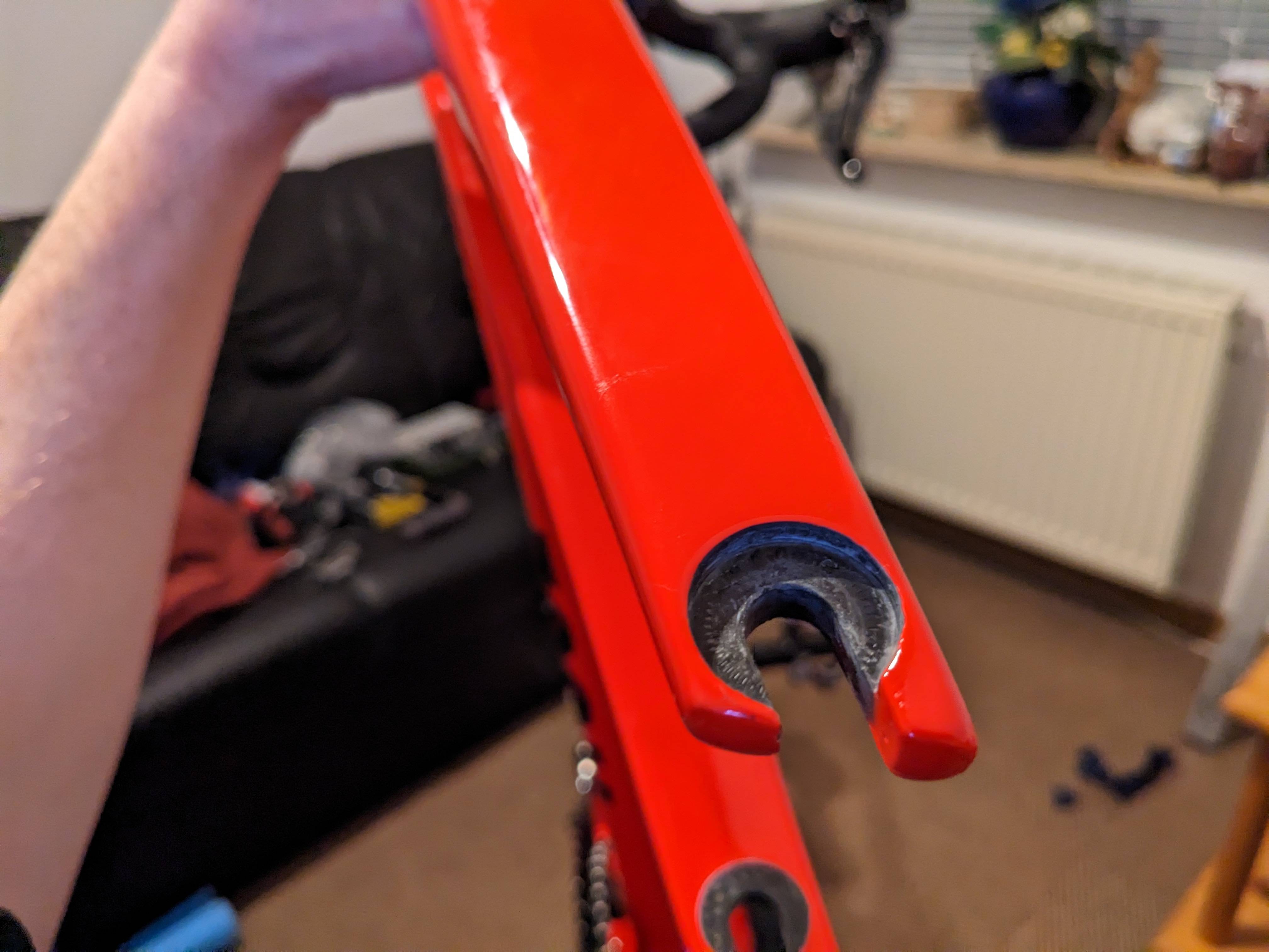 Are these abrasions problematic in a carbon fork dropout? Bicycles