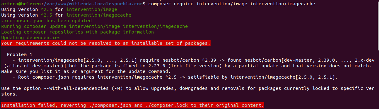 php7 ¿Porqué me sale un error al instalar Intervention en Laravel 5.8