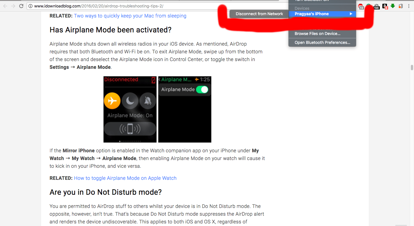 iphone Airdrop not working; Bluetooth connected. Did all other