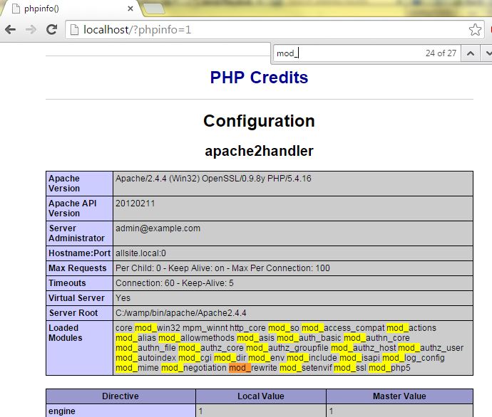 How to check if these php modules like mod_php5.c are installed on my