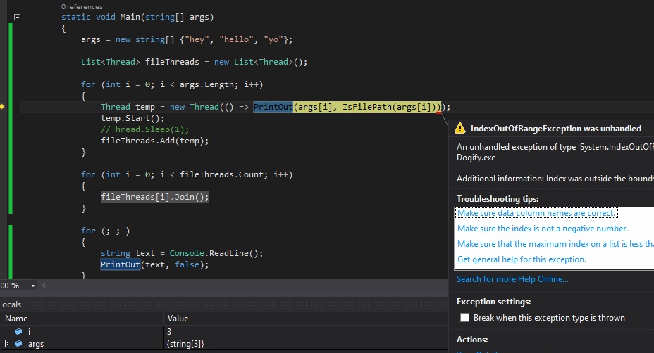 c Threads and IndexOutOfRange exception Stack Overflow