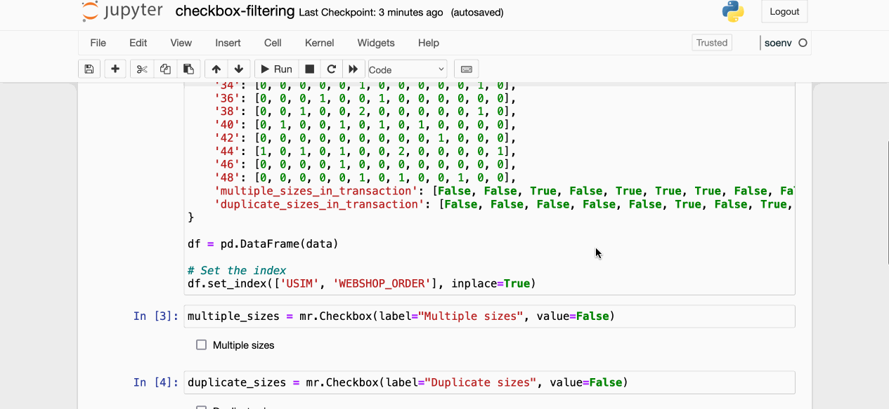 python How to create interactive checkboxes for filtering a DataFrame