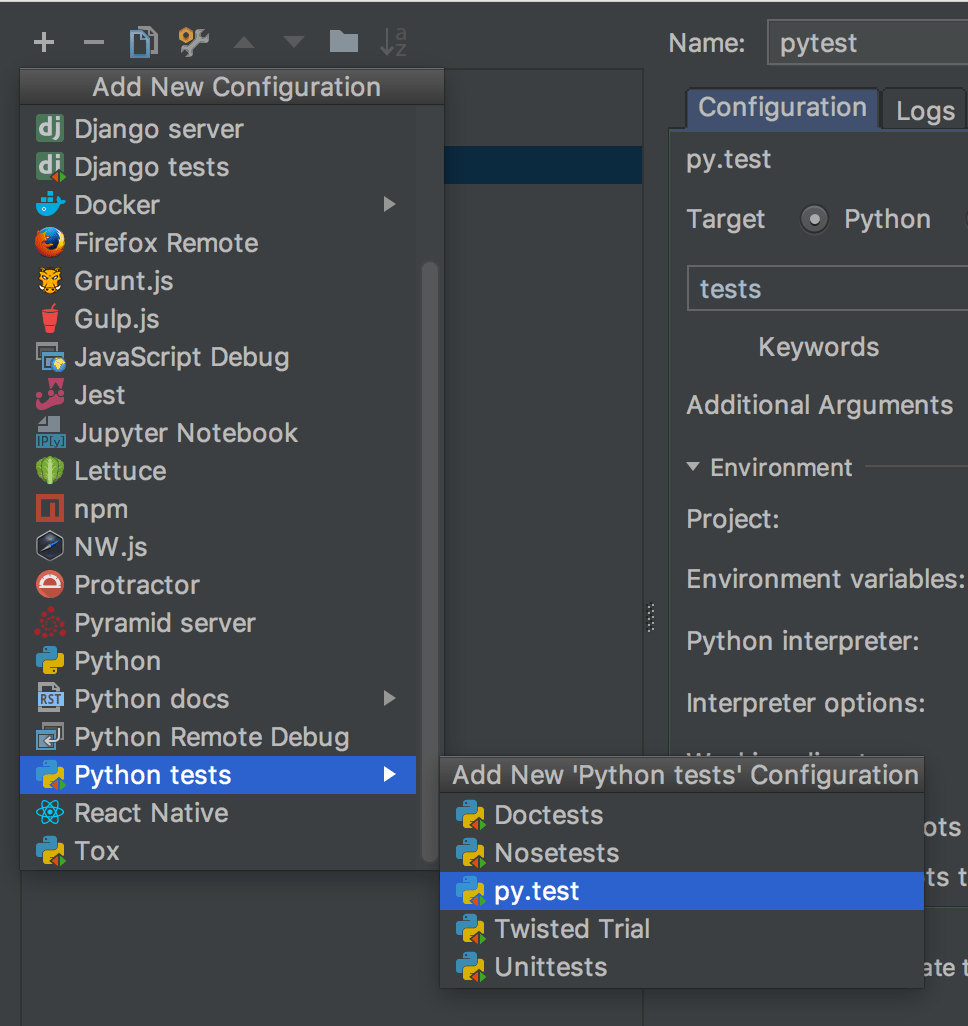 ¿Cómo configuro PyCharm para ejecutar pruebas py.test?