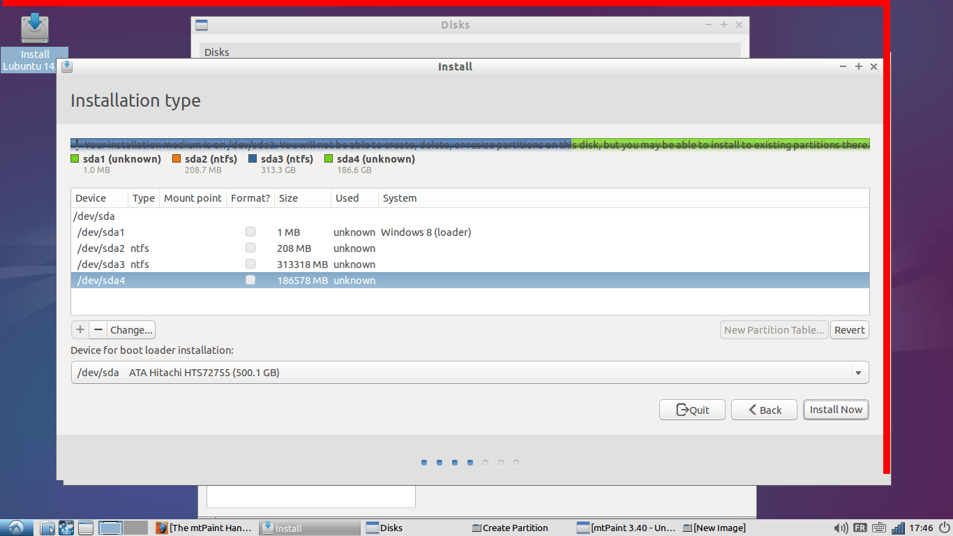 dual boot Can't find the "free space" in the partition table while