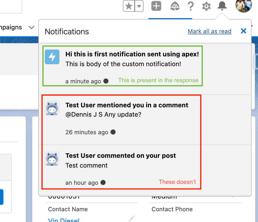 lightning web components Retrieve standard and custom notifications