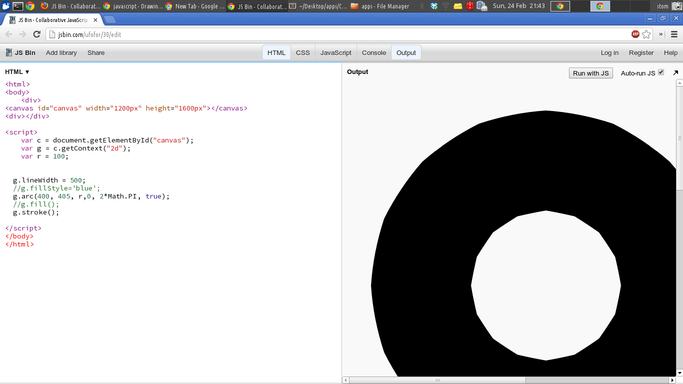 javascript Drawing a perfect circle in canvas with large lineWidth in