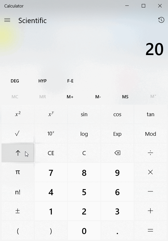 How to calculate natural logarithm in the Windows 10 calculator app