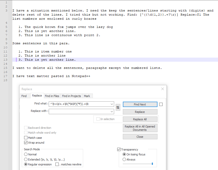 notepad++ Delete lines using RegEx Super User