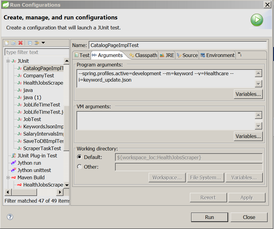 Spring boot junit test cannot get command line argument (Eclipse STS