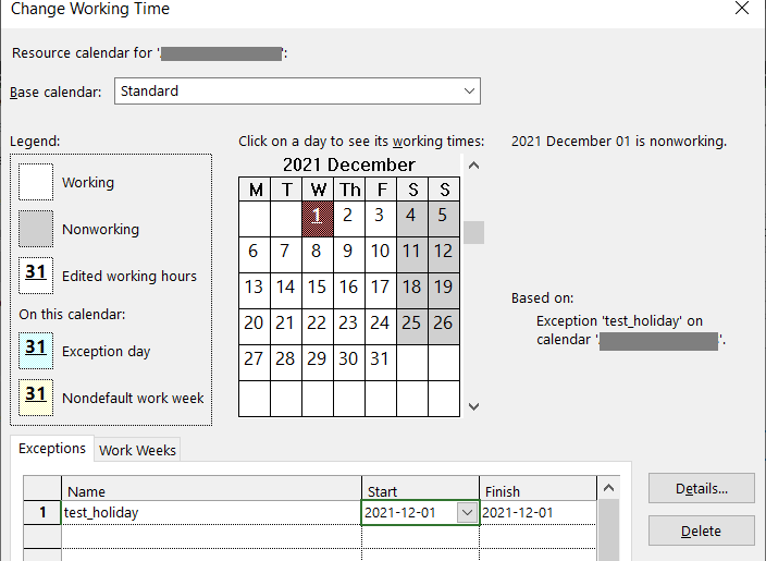 office365 Change resource Working Time (add vacations) in MS Project (PWA) Super User