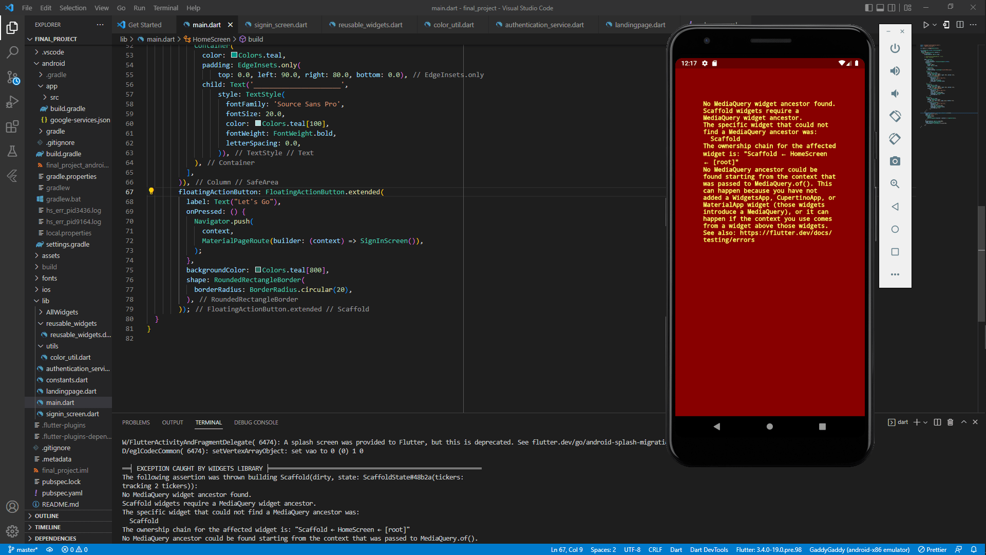 Why is my flutter code not running? I have tried everything but is