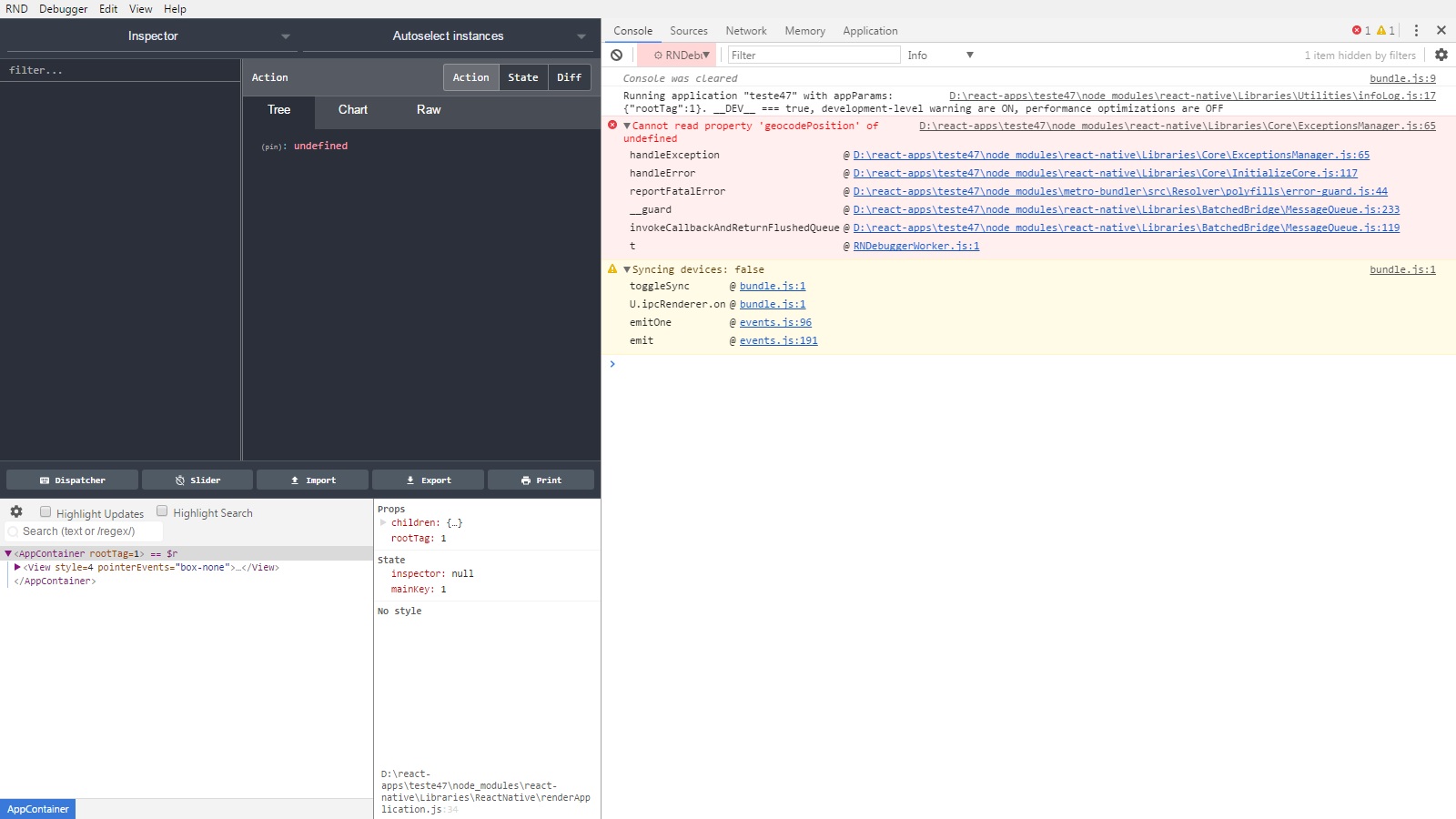 react native Problems returning address through