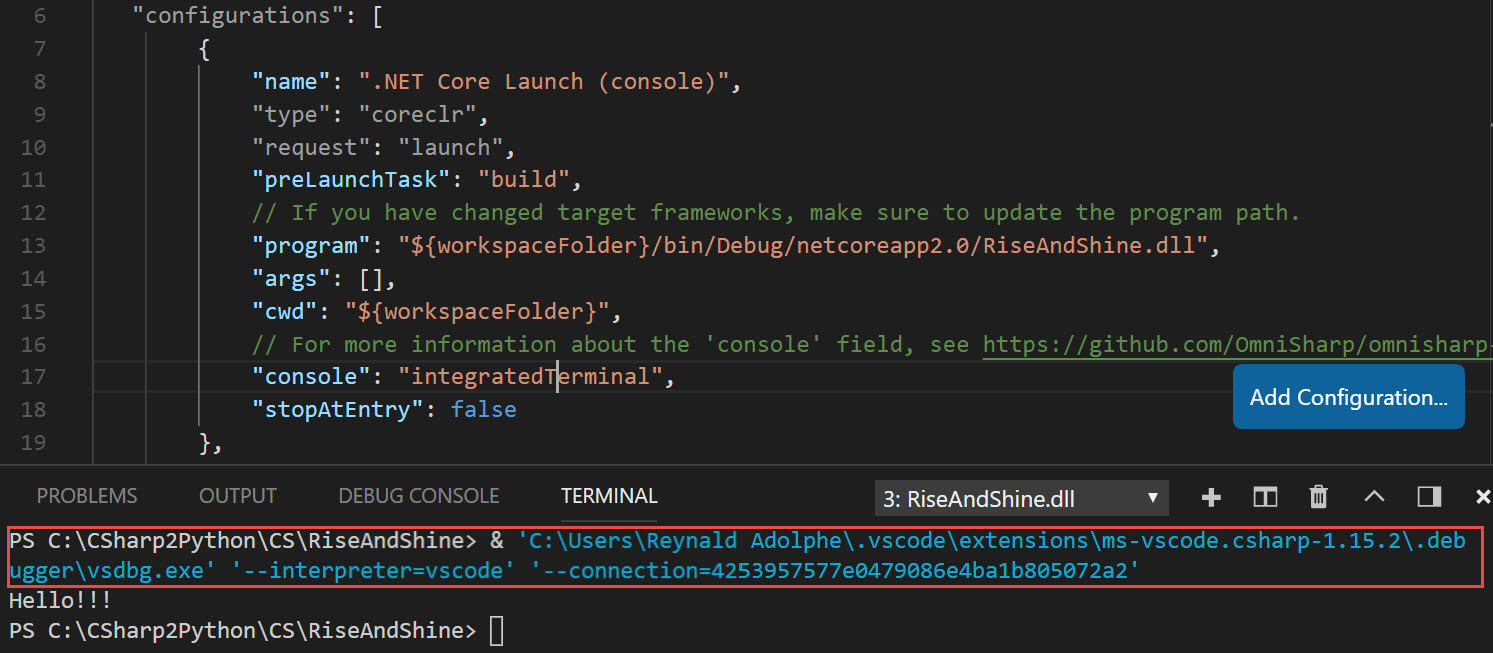c How do I display clean output in Visual studio code with out path