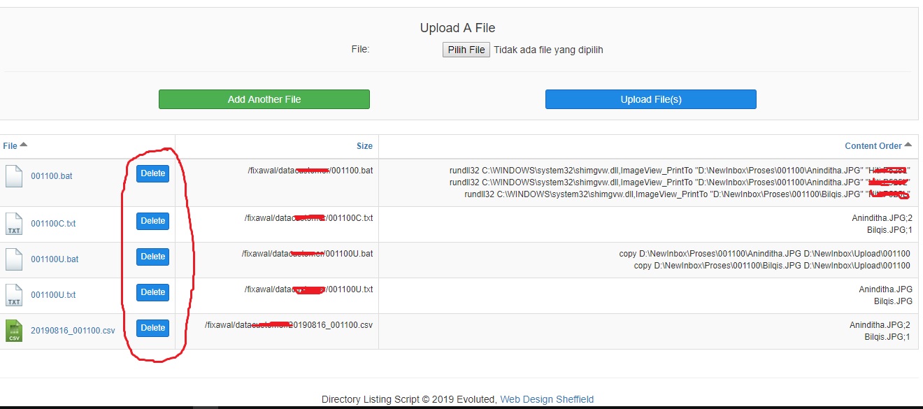 php How to modify delete button on Evoluted Directory listing not to