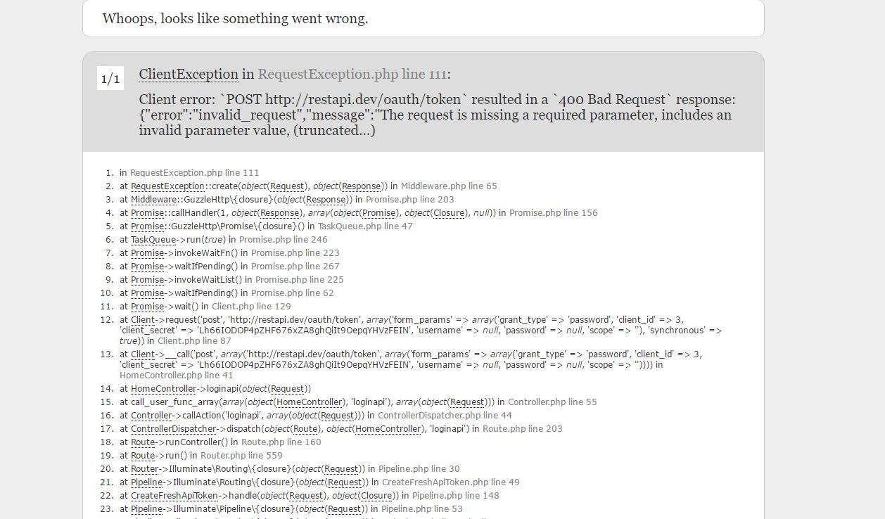 How to return error in Laravel Passport using Guzzle in json format