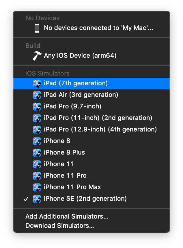 ios Xcode 12. Unable to lookup with an unavailable runtime Stack
