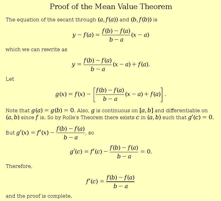 calculus Why is f continuous on [a,b] and differentiable on (a,b