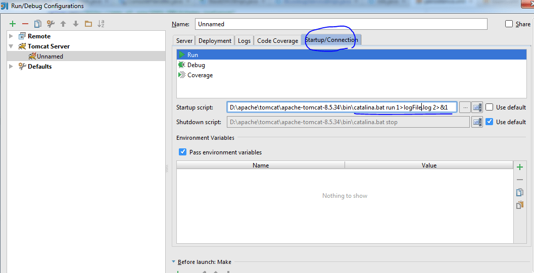 logging Redirect Apache Tomcat console log to Intellij (output tab