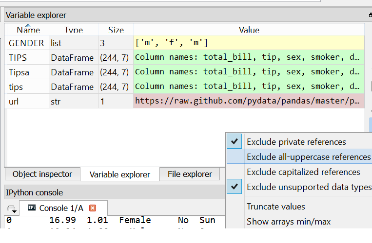 python Newlyassignmed variables not showing up in Spyder's variable