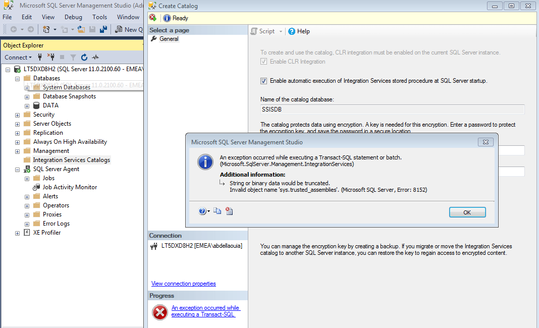 ssis SSISDB not found and can not create New catalog in SQL Server