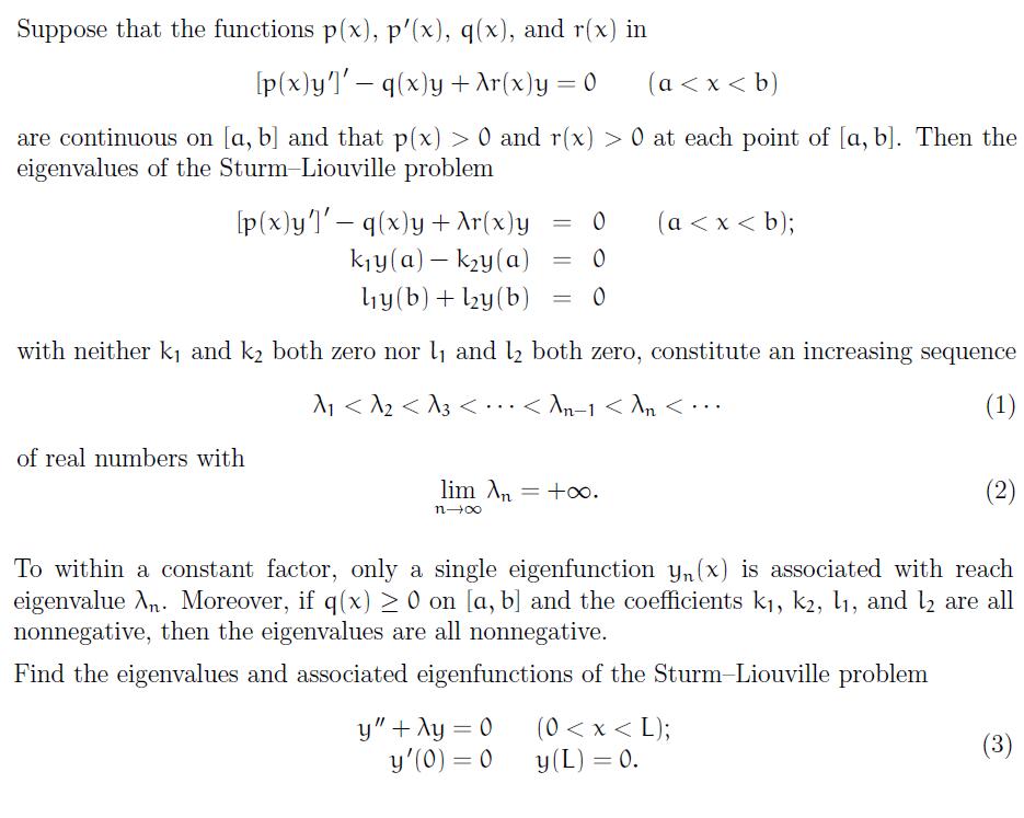 differential equations SturmLiouville Problem Suppose that the