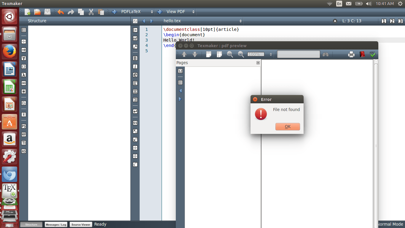 texmaker file not found error while viewing pdftext TeX LaTeX