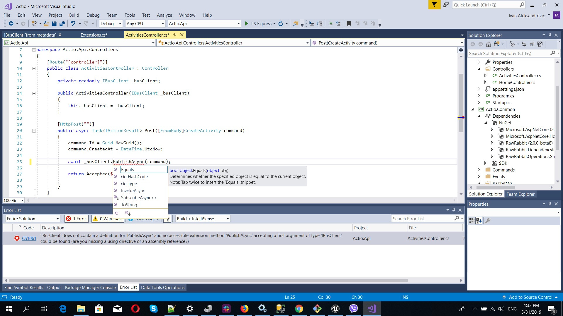 core 'PublishAsync' missing in RabbitMq package