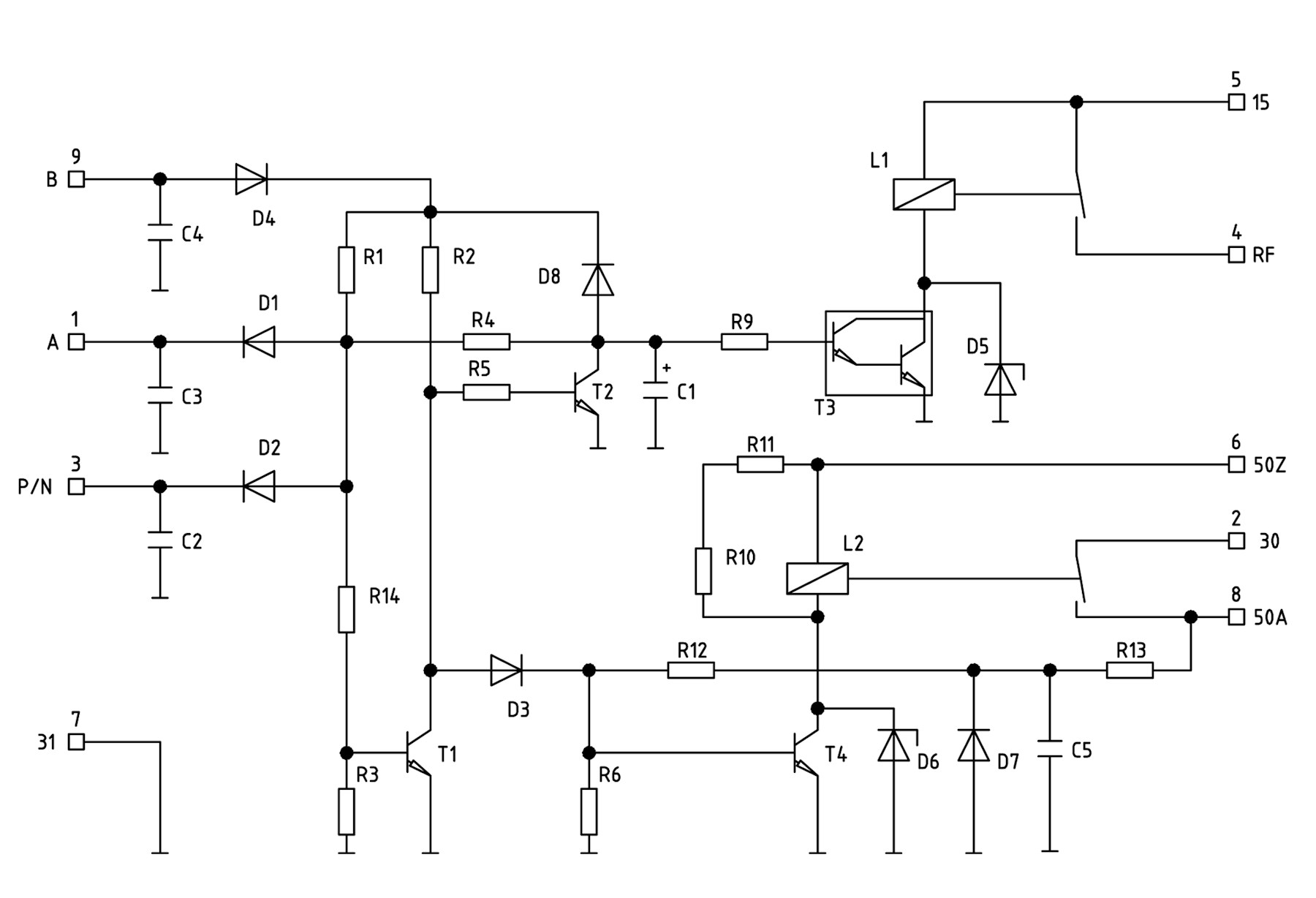 schematic 9 pin npn transmission relay issue Electrical Engineering