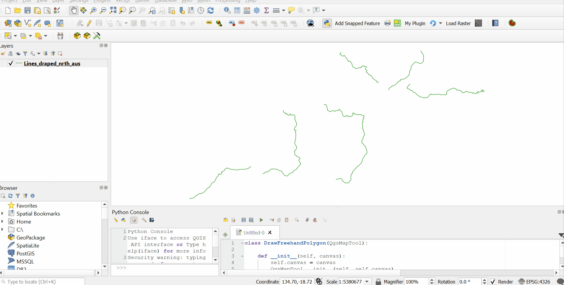 QGIS Return the Intersection xyz Between "Select Features by Freehand" Geometry and Layer