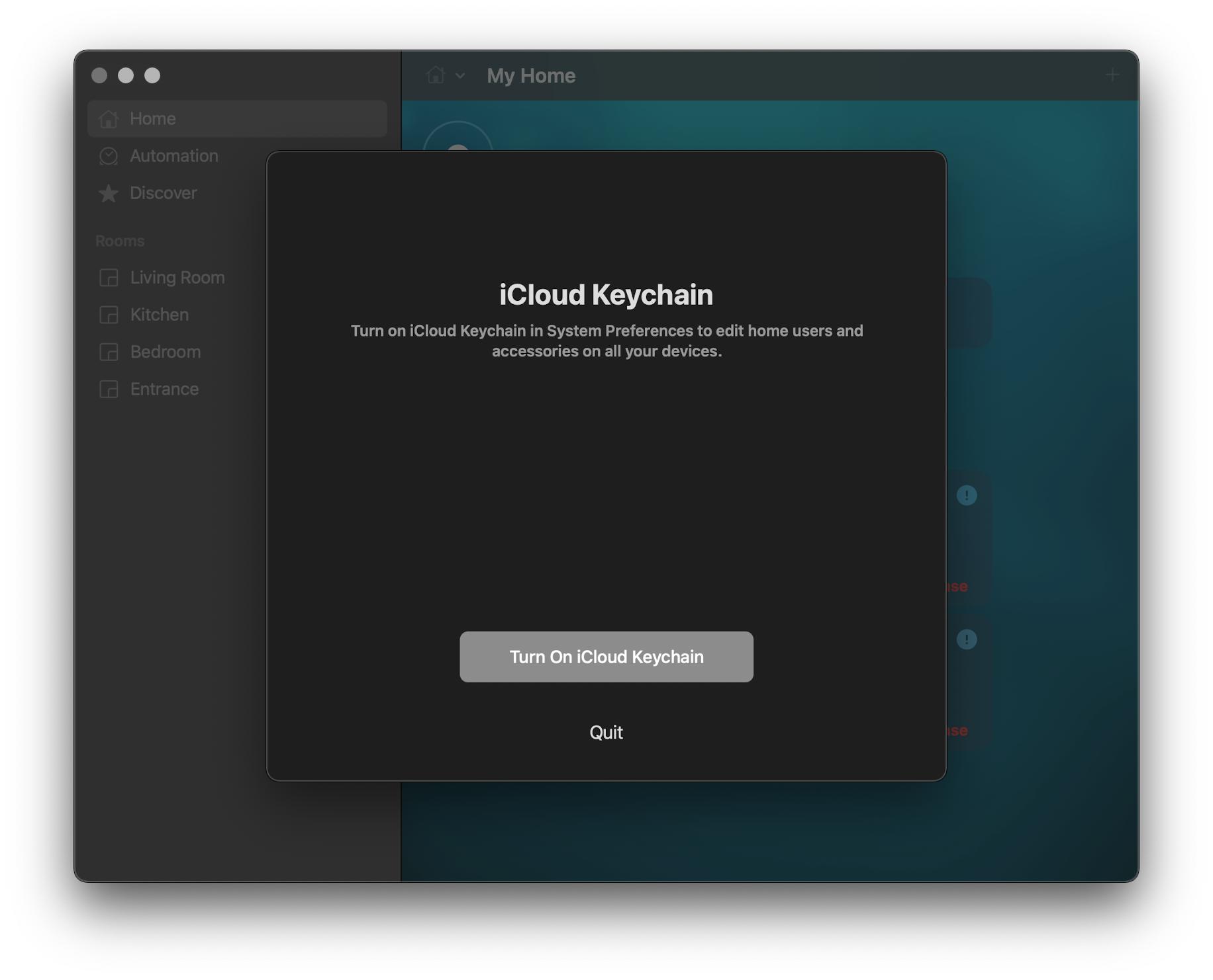 big sur Big Sur Home.app suddenly requires iCloud Keychain Ask