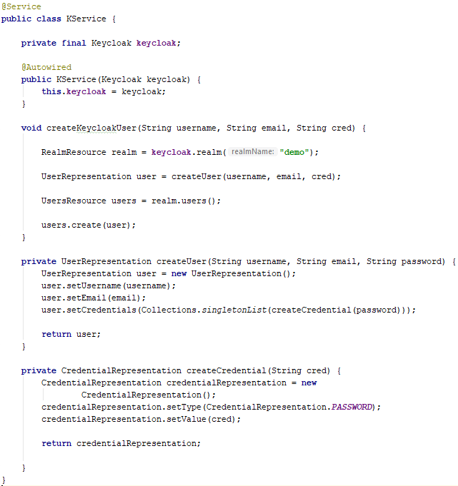 java Create user in keycloak through keycloak admin client returns