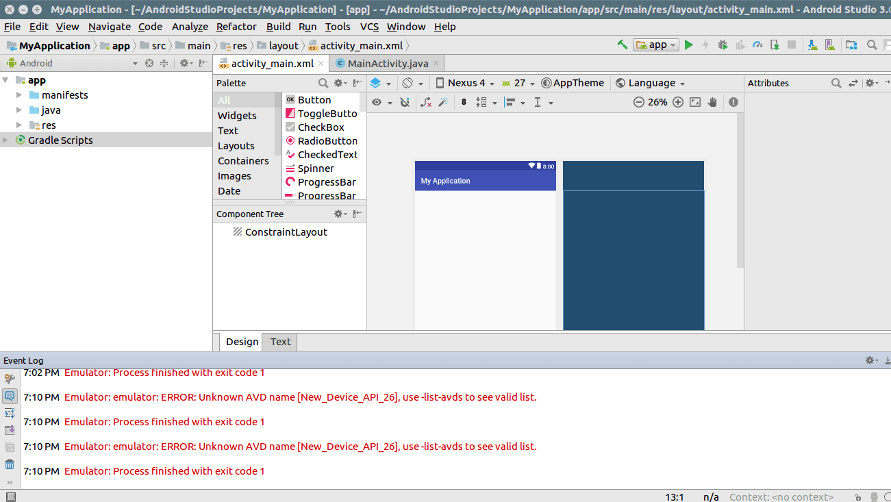 Android Studio 3.0.1 Shows Emulator Process finished with
