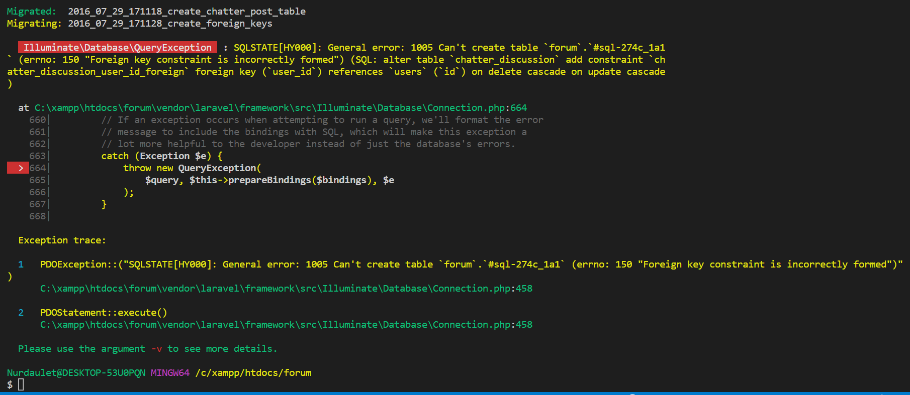 php Getting foreign key constraint incorrectly formed issue on