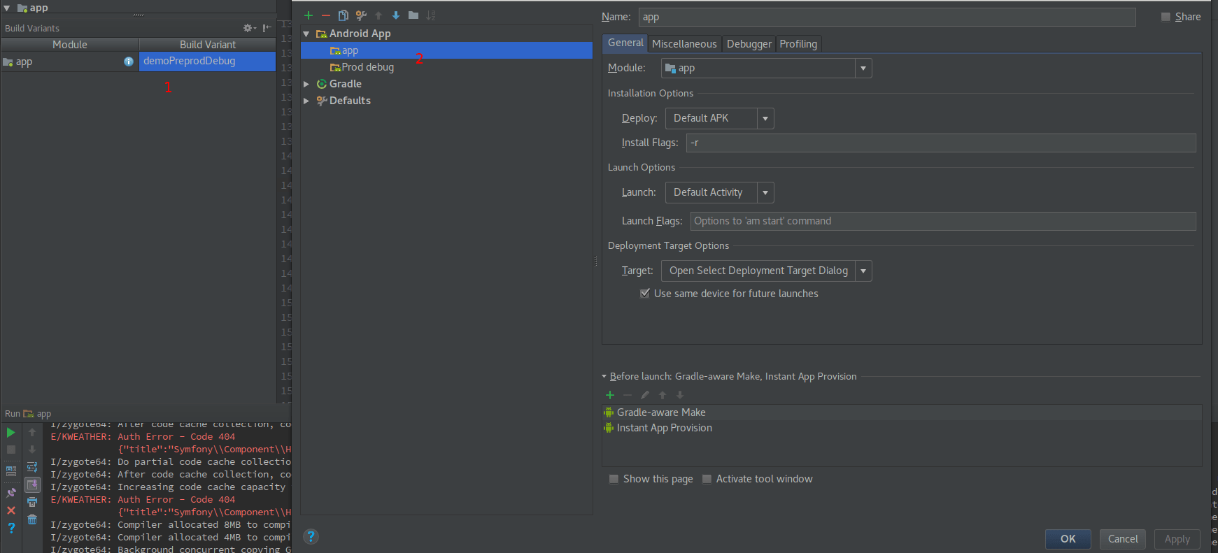 android Change Build Variant directly in Run Configuration Stack