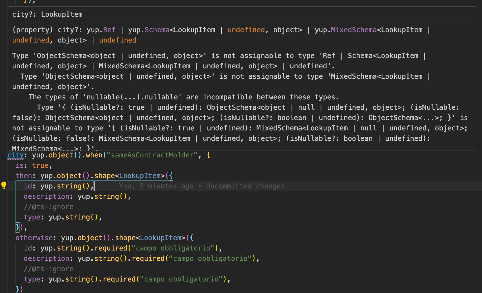 Yup conditional validation in nested object with typescript Stack