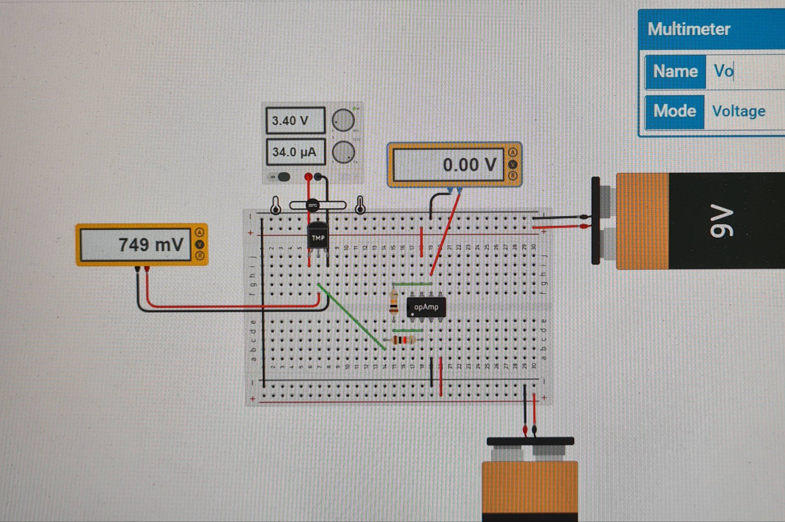 Tinkercad amplify TMP36 signal with an opamp problem Electrical