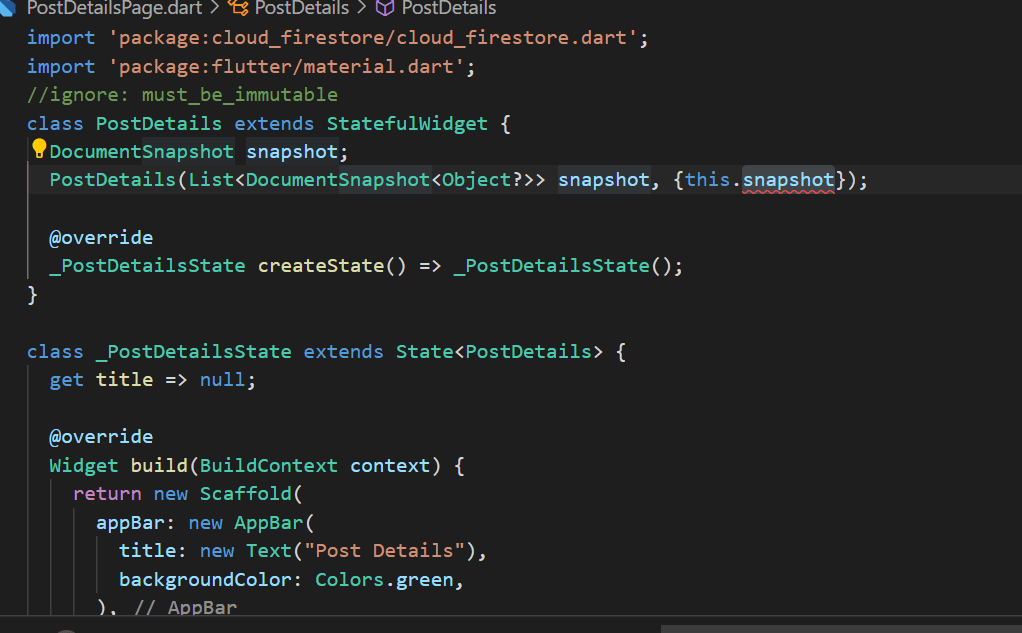 flutter The parameter 'snapshot' can't have a value of 'null' because