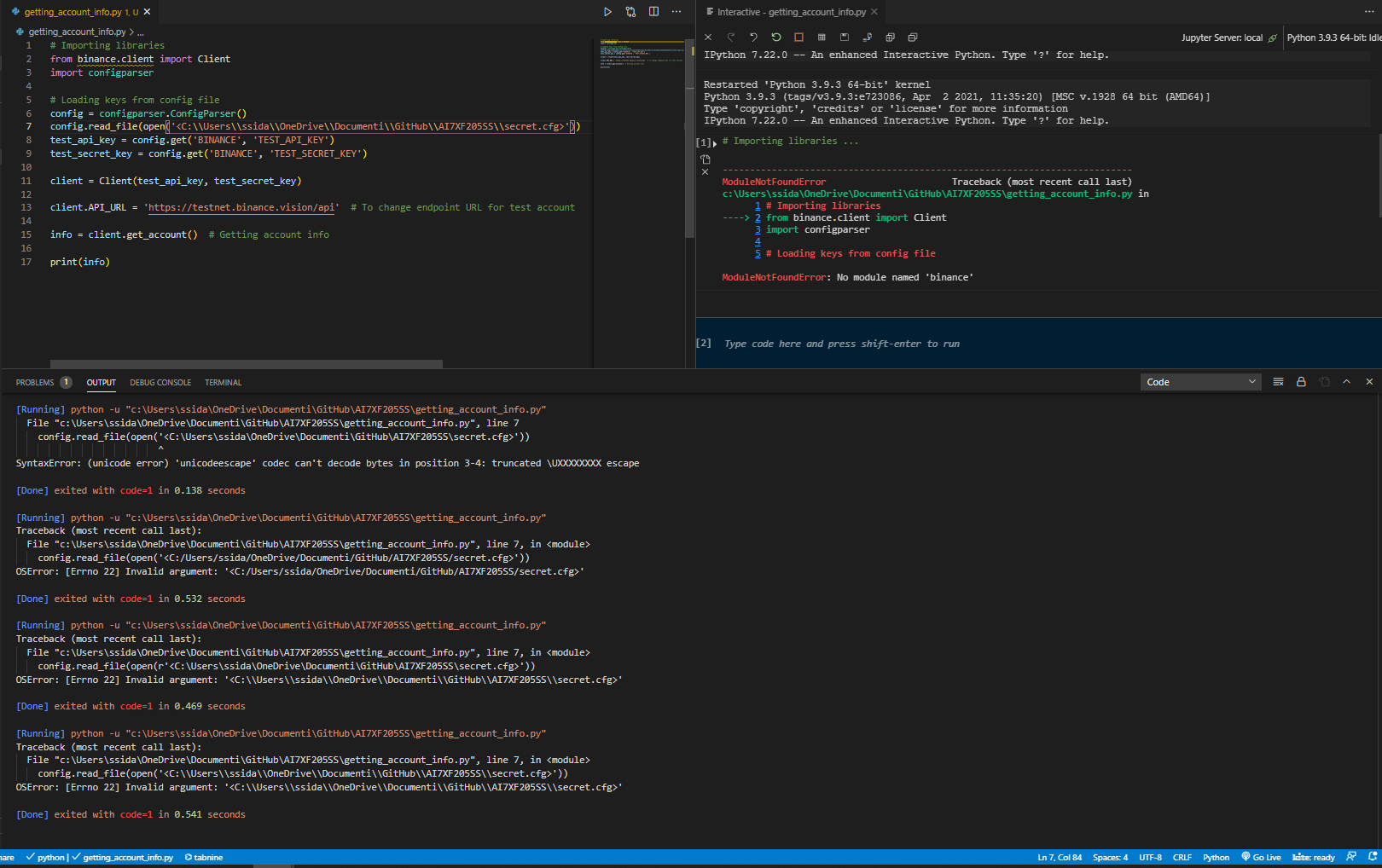 api key reading config file binance trading bot python SyntaxError