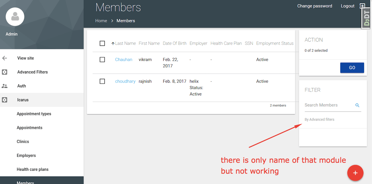 python Django Advanced Filter not working in djangomaterial admin