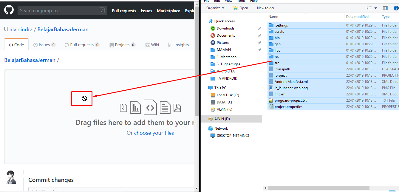 Why I can't drag folder file to github repo in Google Chrome new