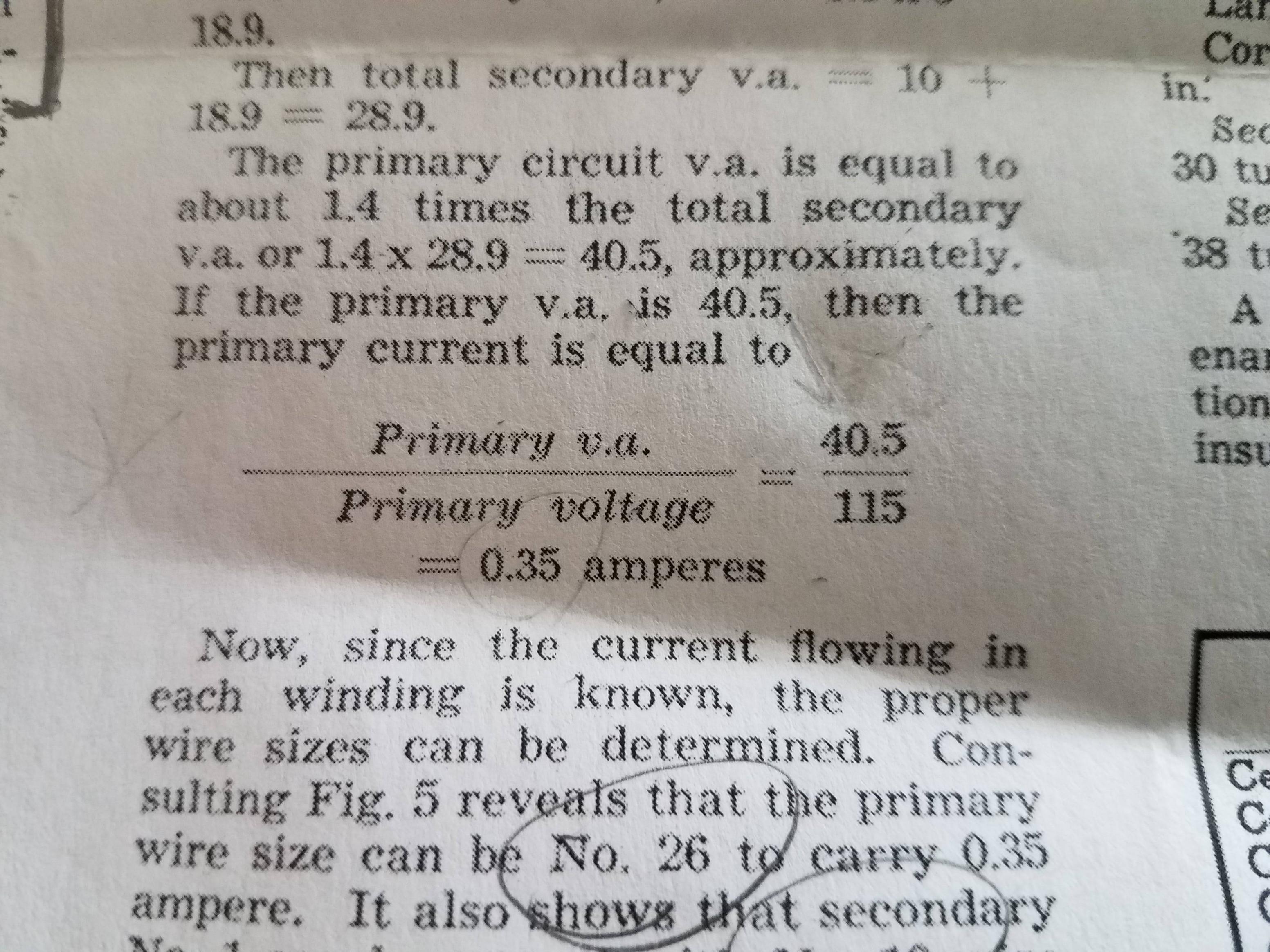 current Finding the primary VA when winding your own power