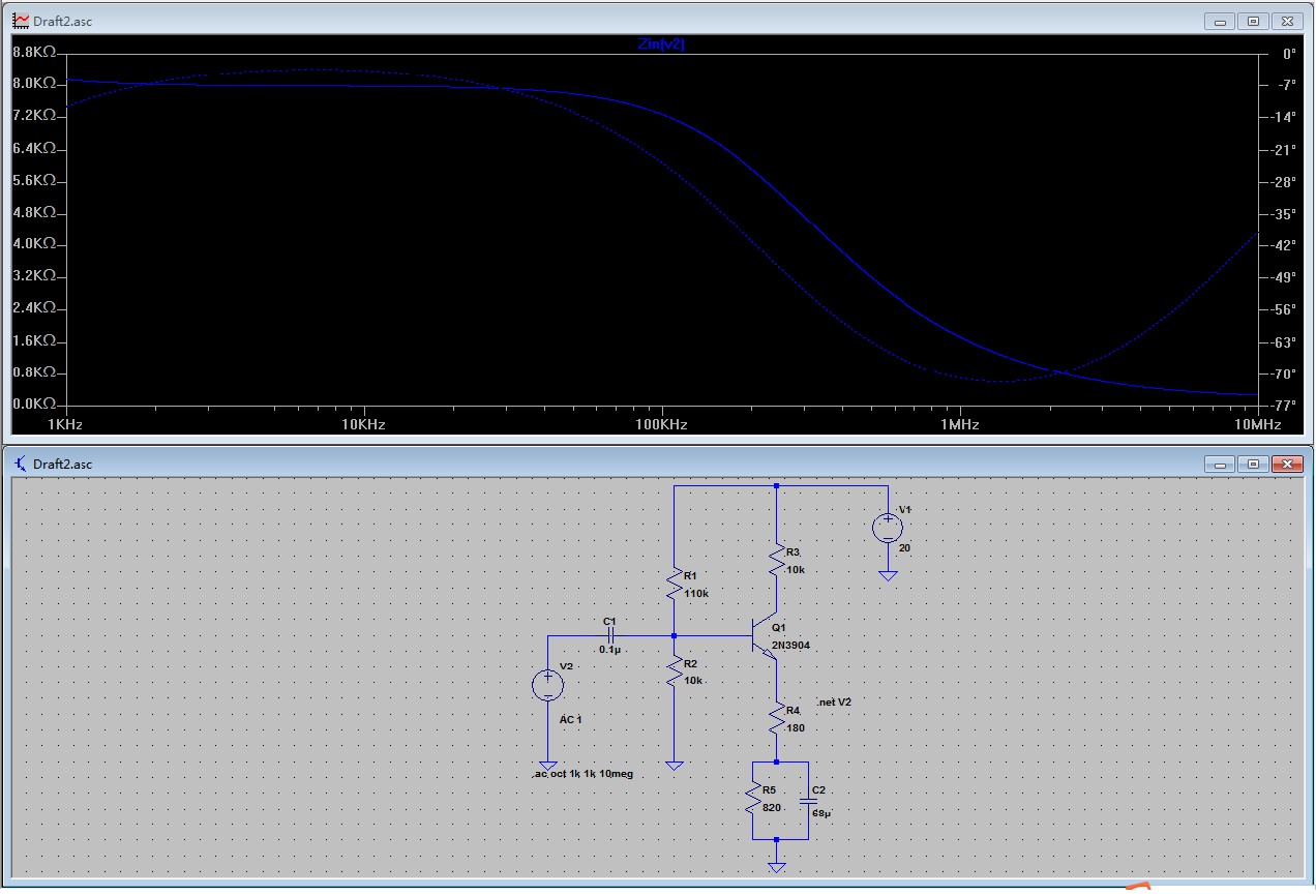 about transistor input and output impedance in LTspice Electrical
