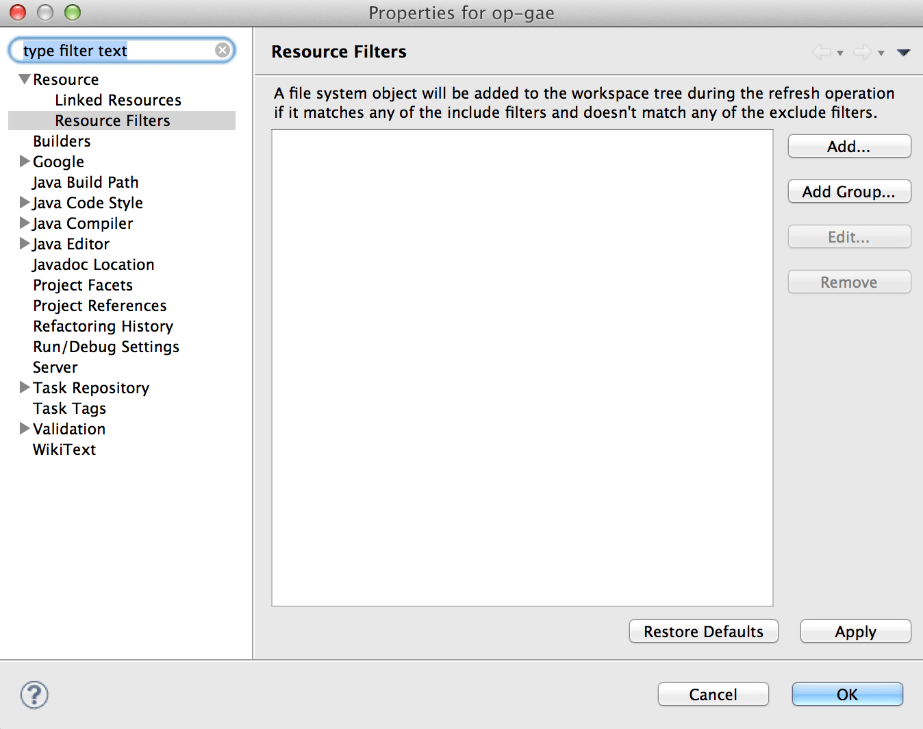 macos How do I tell eclipse to ignore files not related to the
