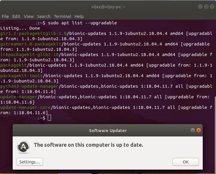 18.04 On terminal apt shows upgradable while Software Updater says