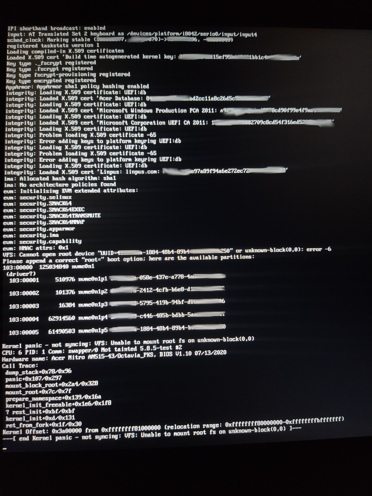 uefi EFI boot error Please append a correct device "root=" boot